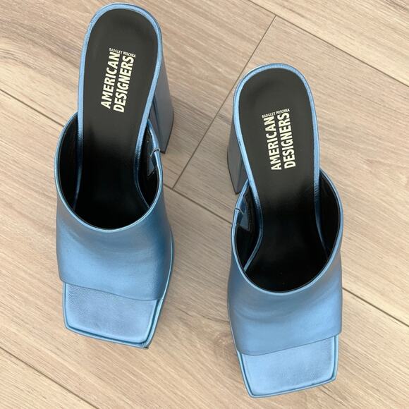 BADGLEY MISCHKA blue metallic LOFTY platform heels / size 7.5 - Picture 2 of 6